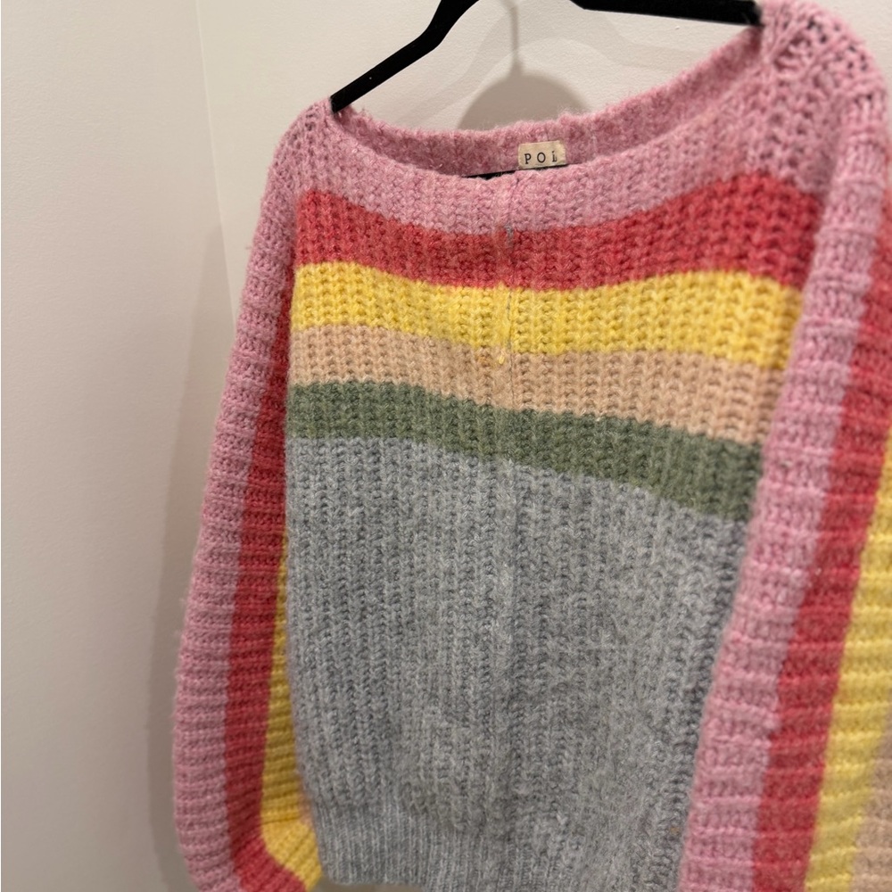 POL Multicolor Rainbow Confetti Striped Women's Sweater - Small - Picture 4 of 6